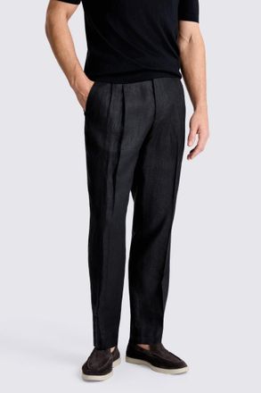 Moss Black Linen Pleated Trousers