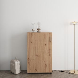 Dmora Zapatero Porvoo, Mueble Para Zapatos 6 Estantes, Una Puerta, Doble Capacidad, Ruletas, 68x33x113h Cm Roble Marr&oacute;n Nudos