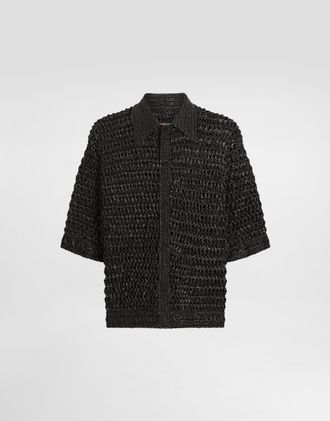 Dolce & Gabbana Viscose Raffia Crochet Shirt - Man Sweaters And Cardigans Black M
