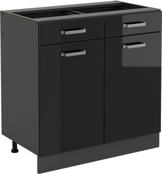 Vicco Mueble bajo de cocina R-Line, Negro brillo intenso, 80 cm sin encimera