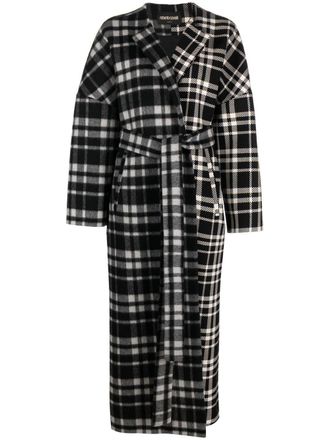 Roberto Cavalli checked belted coat - women - Wool/Polyamide - 46 - Black