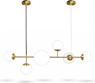 OEM L&aacute;mpara Colgante De 6 Bolas De 15/13 Cm, Casquillo E27, Color Oro Lechoso