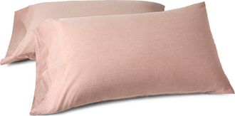 Coyuchi Crinkled Organic Cotton Percale Pillowcases in Praline Chambray at Nordstrom, Size Queen