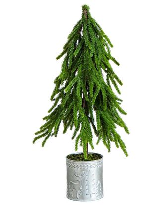 Nearly Natural 20In. Artificial Real Touch Down Swept Norfolk Island Pine In Christmas Tin Metal Planter