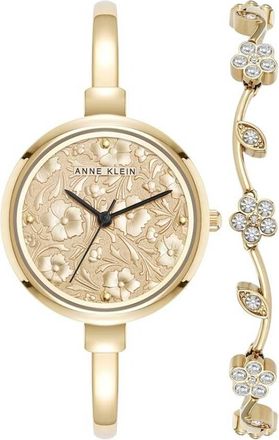 Anne Klein Quartz Gold Dial Ladies Watch and Bracelet Set AK-5274GPST