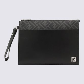 Fendi Grey And Black Leather Pouches