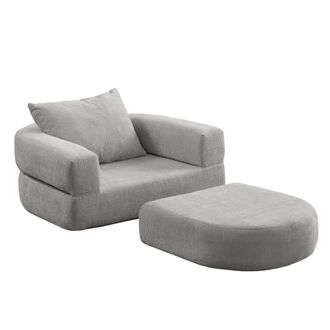 Urban Meuble Sill&oacute;n convertible con otomana, cama plegable compacta, gris