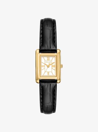 Michael Kors Petite Essex Gold-Tone and Crocodile Embossed Leather Strap Watch