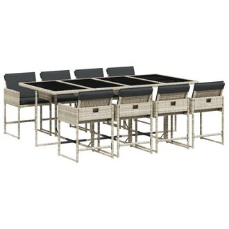vidaXL Vidaxl - Set Pranzo Da Giardino 9pz Con Cuscini Grigio Chiaro Polyrattan