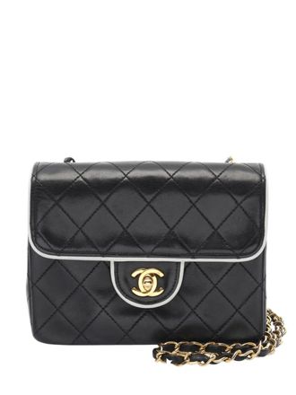 Chanel 1989-1991 Mini Classic Quilted Lambskin Square Single Flap crossbody bag - Black