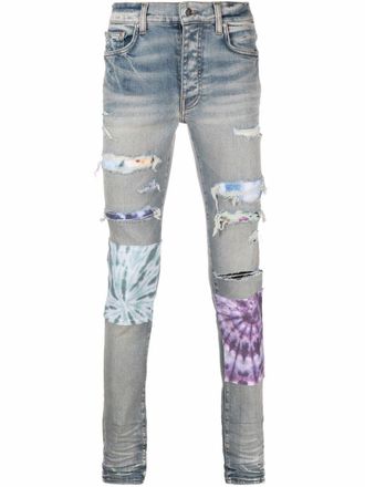 Amiri bandana-underlay distressed slim-fit jeans - Blue