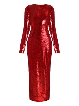 Anouki sequin-embellished long-sleeve dress - Red