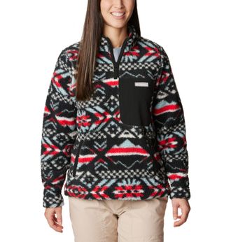 Columbia Womens West Bend 1/4 Zip Pullover, Red Lily Checkered Peaks/Chalk, X-Large