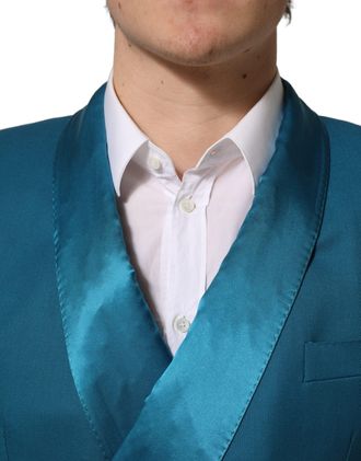 Dolce & Gabbana Mens Teal Wool Double Breasted Formal Coat Blazer Silk Polyester Elastane Clothing