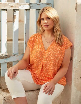 Live Unlimited London Womens Orange Ditsy Pleat Front Top - Size: 12