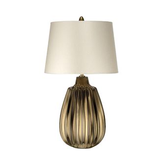 Loops Table Lamp Pearl Textured Satin Shade & Bronze Ceramic LED E27 60W d01990