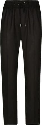 Dolce & Gabbana Zwarte wollen trackpants met trekkoord - Heren - Straight fit broeken - Zwart - 2XL - Wol - Broeken