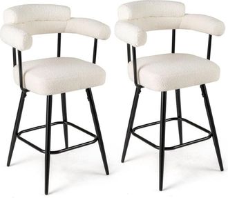 Costway Set di 2 sgabelli da bar girevoli, sedie da bancone alte 69 cm con schienale curvo e braccioli, gambe in metallo, Bianco