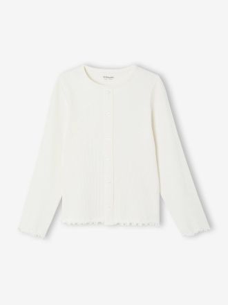 Vertbaudet M&auml;dchen Langarmshirt aus Rippjersey wollwei&szlig;
