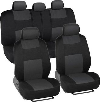 OEM Juego Completo De Fundas Para Asientos De Coche: Asientos Delanteros Y Traseros, F&aacute;cil Instalaci&oacute;n, Camiones, Furgonetas Y Suv, Gris Negro