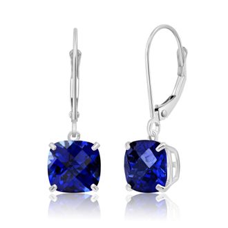 MAX + STONE Solid 10k Yellow or White Gold 8mm Cushion Cut Dangle Gemstone Earrings