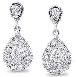 Pompeii3 1/2Ct Diamond Pear Shape Dangle Earrings 5/8 Tall Screw Back