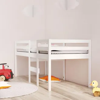 vidaXL Cama Alta Blanca Madera Maciza Pino 90x190 Cm Vidaxl