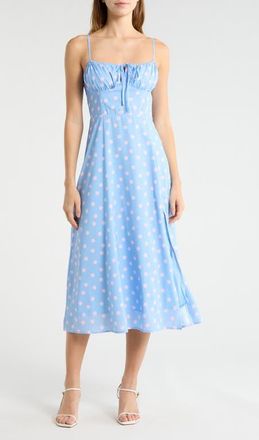 All in Favor Corset Sleeveless Midi Dress in Blue Pink Dot at Nordstrom, Size X-Small