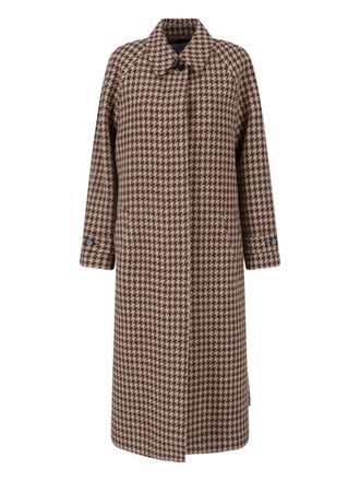 Lardini Brown Wool-Blend Houndstooth Belted Coat