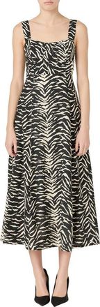 endless rose Animal Print Corset Bodice Cotton Dress in Black/Ivory at Nordstrom, Size Medium