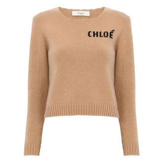 Chlo&eacute; Round-neck Knitwear, female, Brown, Size: XS Logo Sweater