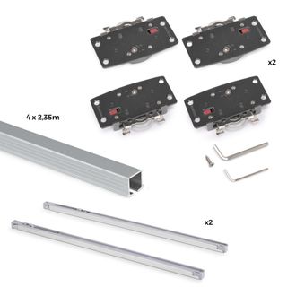 Emuca Kit De Herrajes Para Armario 2 Puertas Correderas Y Cierre Suave Flow2 Con Carriles Encastrados 2.35m, Tableros No Incluidos, Anodizado Mate - Emuca