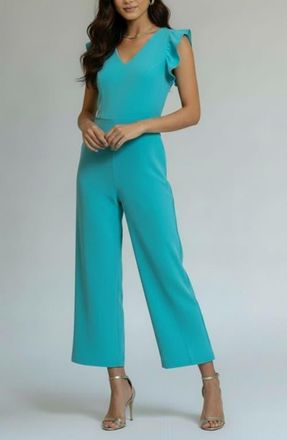 Rachel Roy Kate Ruffle Sleeve V-Neck Jumpsuit in Aqua at Nordstrom, Size X-Large