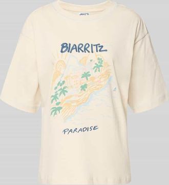 Jake*s Casual T-Shirt mit Motiv-Print und Rundhalsausschnitt in Beige, Gr&ouml;&szlig;e XXL