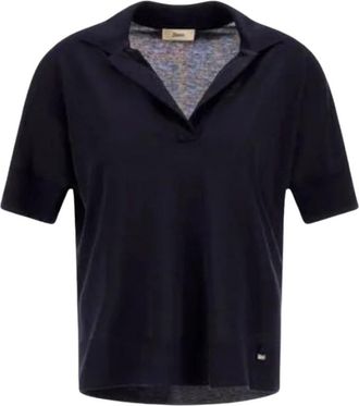 Herno Glam Knit Effect Polo - Dames - Polos - Blauw - M - Katoen - Tops