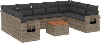 vidaXL Set De Sof&aacute;s De Jard&iacute;n 10 Pzas Con Cojines Rat&aacute;n Sint&eacute;tico Gris Vidaxl