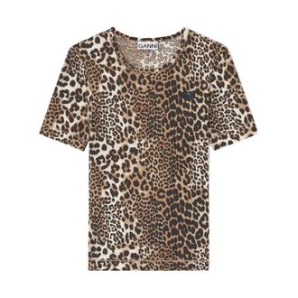 Ganni T-Shirts, female, Brown, Size: XS Leopard print T-shirt