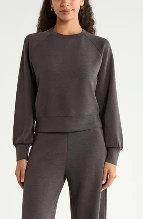 Zella Soft Luxe Crewneck Top in Brown Mole Heather at Nordstrom, Size Xx-Large