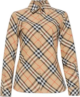 Burberry Geruit Overhemd - Dames - Overhemden - Beige - 3XS - Katoen - Overhemden