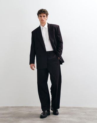 Asos pantaloni da abito ampi bordeaux metallizzato a righe sottili-Rosso