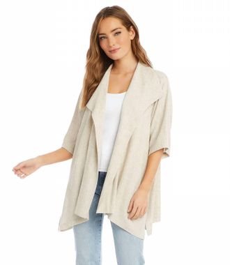 Karen Kane Sabrina Short Sleeve Linen Blend Draped Jacket In Beige