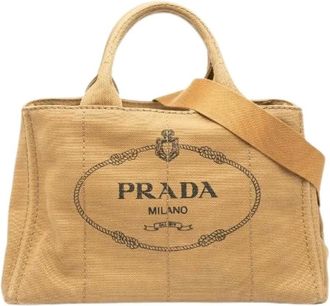 Prada Pre-owned Tote Bags, female, Beige, Size: ONE SIZE Pre-owned Canvas Tote Bag
