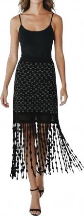 SIMKHAI Filippa Lattice Fringe Midi Skirt In Black