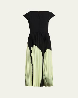 Jason Wu Pleated Abstract-Print Midi Dress