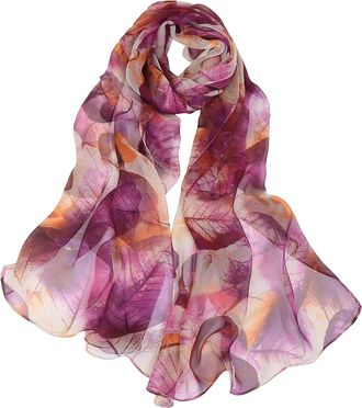 Generic Scarfs for Women Chiffon Scarf Lightweight Plum Blossom Leaf Pattern for Beach Daily Party Banquet (Leaf Purple)