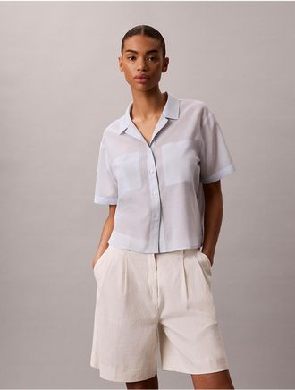 Calvin Klein Jeans Calvin Klein Womens Cotton Blend Relaxed Button-Down Shirt - Light/Pastel Blue - XL
