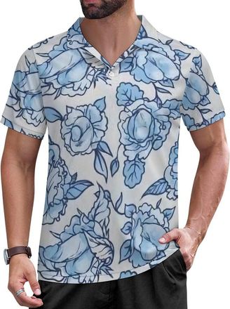 Generic Penis Flower Print Mens Polo Shirts Short Sleeve Slim Fit Collared Golf Shirt Casual Tops T Shirts