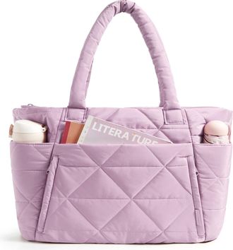 Generic Laptop Tote Bags for Women, Lightweight Puffer Purse for School, Large Work Handbags Ladies Tote Bag with Zip, Quilted Shoulder Bag for College Shoppi