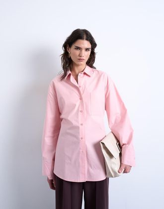 Topshop Camicia oversize rosa con pinces sui polsini