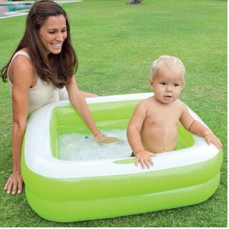 Trade Shop Trade Shop - Piscina Gonfiabile Per Bambini Baby Quadrata 2 Anelli Verde 85 X 85 X 23 Cm